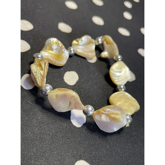 shell beaded stretch bracelet silver beads boho beach - Picture 2 of 7